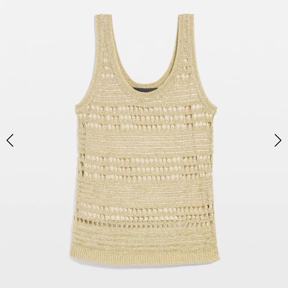 White House Black market gold, metallic shimmer crochet knit sweater tank M L